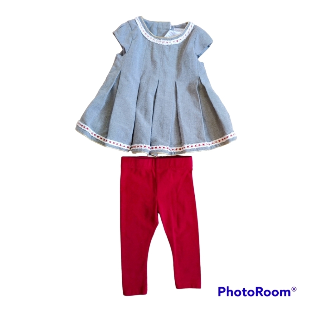 Tahari Baby Set Grey Dress With Cream And Cranberry Accent Cranberry Leg…